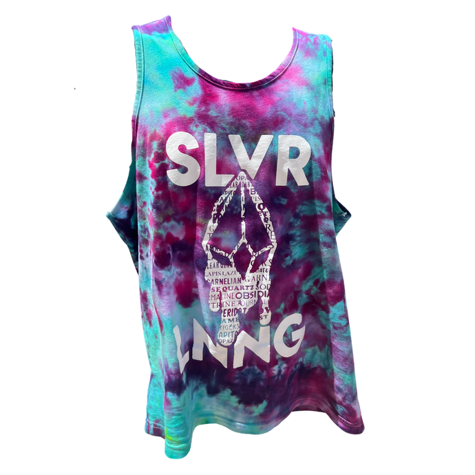 The Crystals- SLVR LNNG Unisex tank top Tie dye. Infused with Clear Quartz