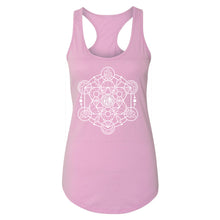 Load image into Gallery viewer, Sacred Geometry Women's Racerback - Printed with Clear Quartz infused ink