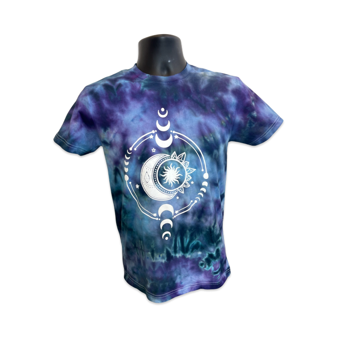 Moon Recharge purple & black Tie-Dye Unisex T-shirt - Infused with Moonstone, Labradorite and Amethyst