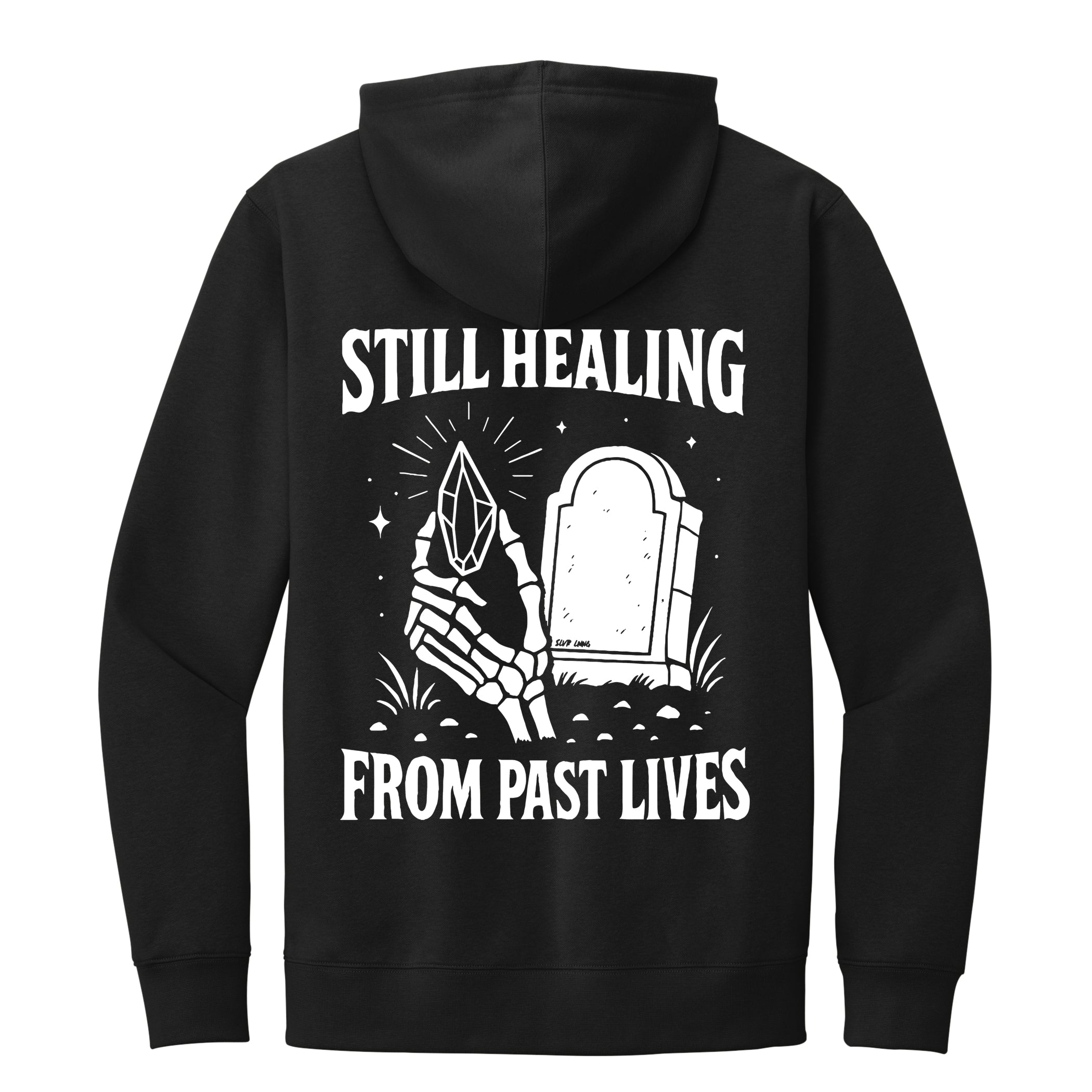 Glow in the Dark Still Healing from past lives Midweight Unisex Hoodie Infused with Clear Quartz