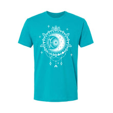 Load image into Gallery viewer, Crystal Crescent Unisex T-shirt - Printed with Moonstone infused ink