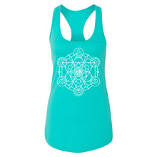 Load image into Gallery viewer, Sacred Geometry Women's Racerback - Printed with Clear Quartz infused ink