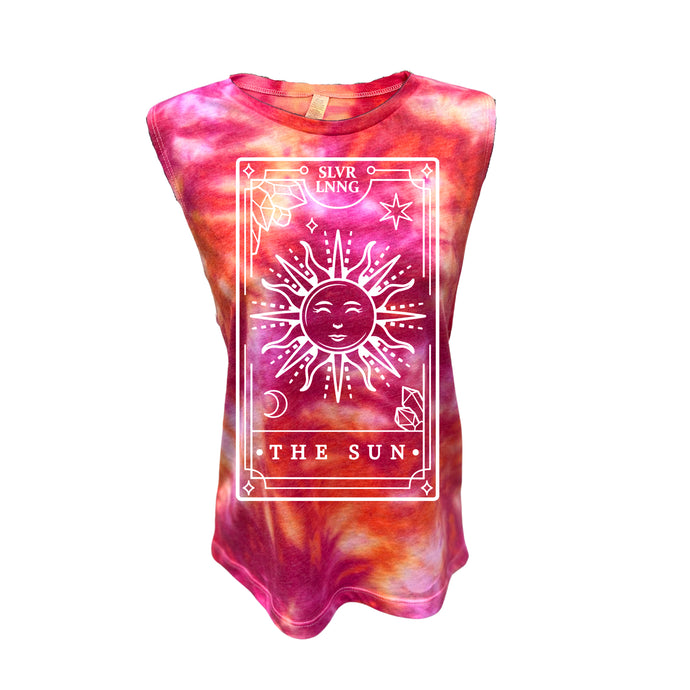 The Sun Tarot Card Tie-dye Ladies Muscle Tank  Infused with clear quartz