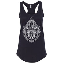 Load image into Gallery viewer, Crystal Hamsa Black or Thatian Racerback Tank - Infused with Amethyst, Tigers eye and Obsidian
