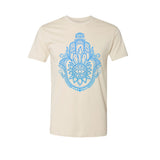 Metallic Blue Crystal Hamsa Unisex  Cotton T-shirt - Infused with Obsidian, Tigers Eye & Amethyst