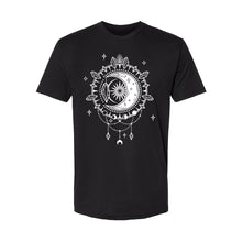 Load image into Gallery viewer, Crystal Crescent Unisex T-shirt - Printed with Moonstone infused ink
