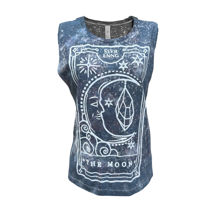 The Moon Tarot Card Tie-dye Ladies Muscle Tank  Infused with moonstone quartz