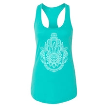 Load image into Gallery viewer, Crystal Hamsa Black or Thatian Racerback Tank - Infused with Amethyst, Tigers eye and Obsidian
