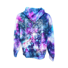 Load image into Gallery viewer, Star Tarot mid-weight Snow Moon Tie-Dye Unisex hoodie infused with Clear Quartz
