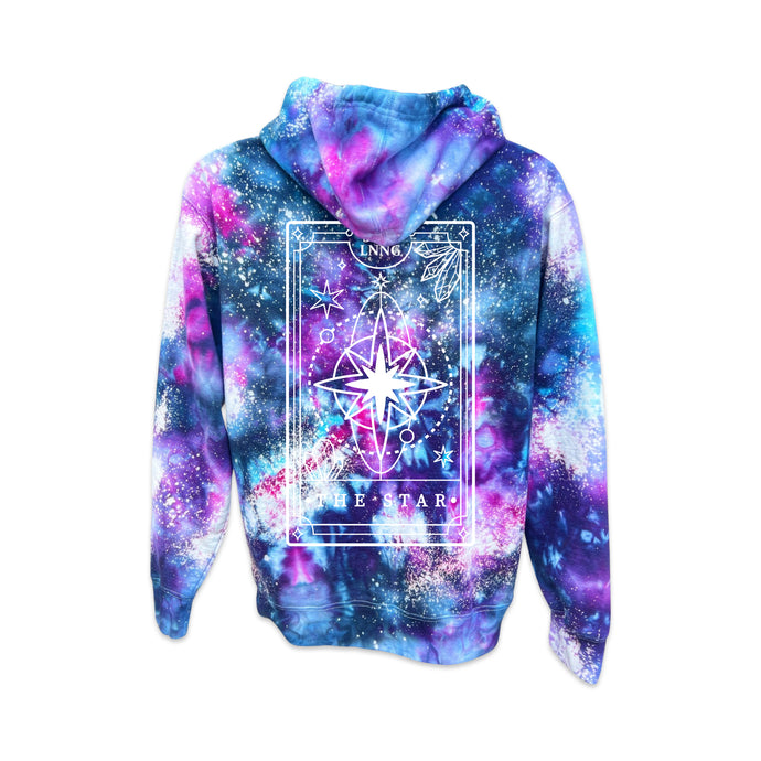 Star Tarot mid-weight Snow Moon Tie-Dye Unisex hoodie infused with Clear Quartz