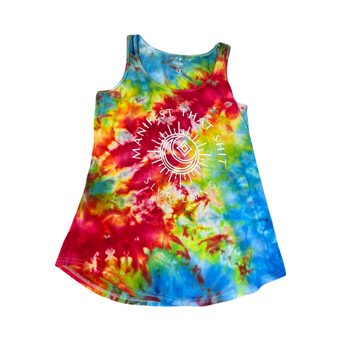 Manifest That sh*t Tie-Dye Heavy Weight Ladies Cotton Tank- infused with Clear Quartz, Apitate, Citrine, Carnealian and Topaz