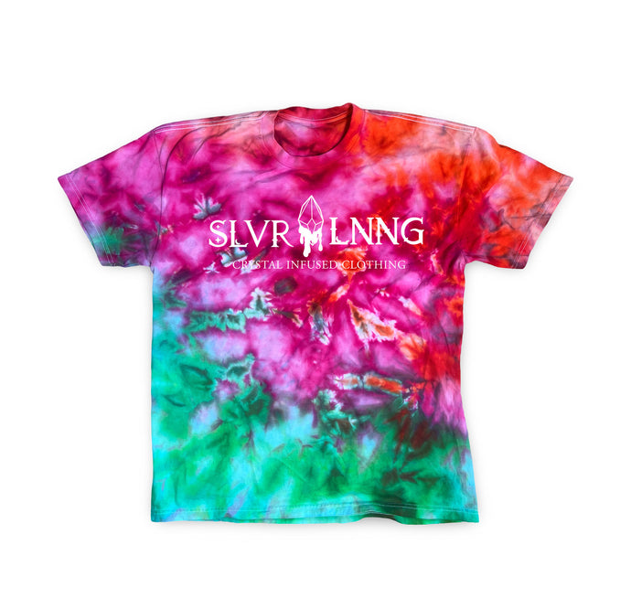 SLVR LNNG Tie-dye Heavyweight cotton unisex T-shirt infused with Clear Quartz and Amazonite