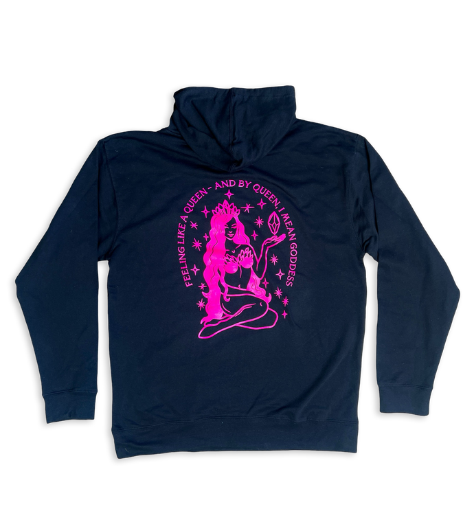 I'm a goddess hot pink Midweight Zip up Unisex Hoodie Infused with monstone and Rose Quartz