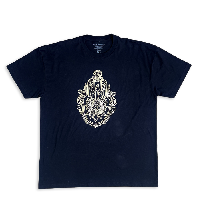 Gold Hamsa  Heavyweight cotton unisex T-shirt infused with Tigers Eye, Peridot & Citrine