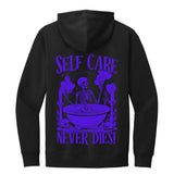 Glow in the Dark Self care never dies Midweight Unisex Hoodie Infused with Amethyst
