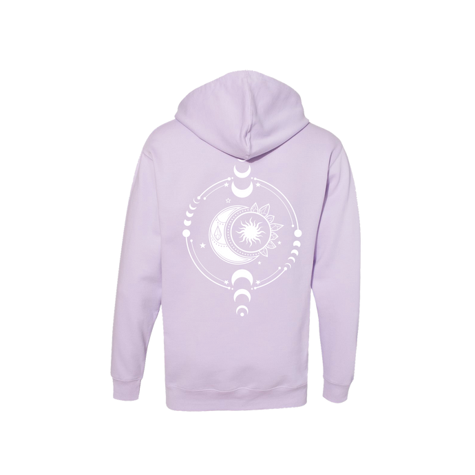 Moon Recharge Lavender mid-weight Unisex hoodie infused with Moonstone, Labradorite & Amethyst