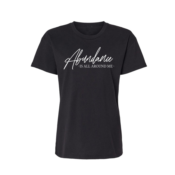 Abundance is around me black Relaxed Fit Womans T-shirt Infused with Citrine and Clear Quartz