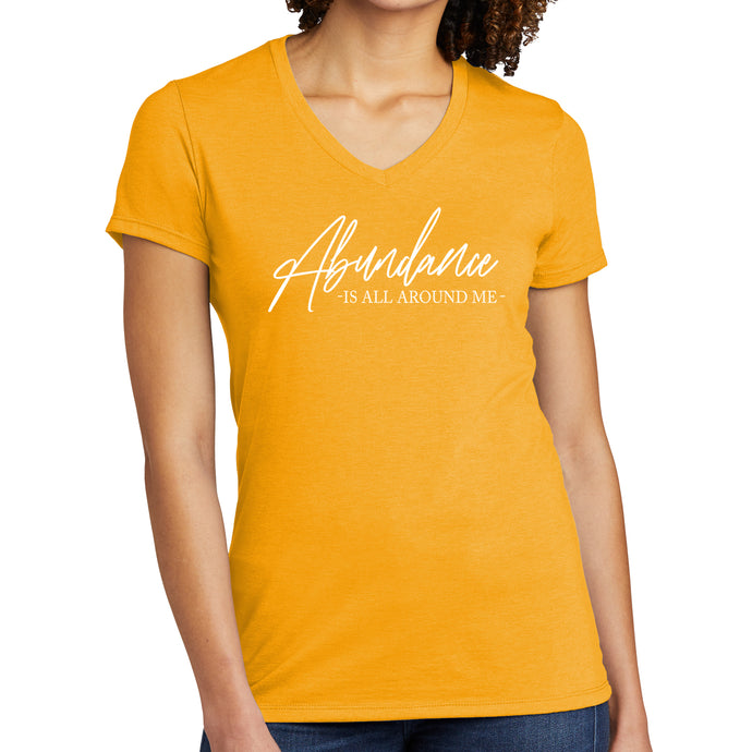 Abundance Ladies Recycled Tri-Blend V-neck T-Shirt Infused with Citrine and Clear Quartz