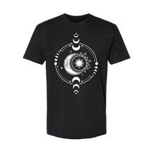 Load image into Gallery viewer, Cosmic Duality Unisex T-shirt - Printed with Labradorite infused ink
