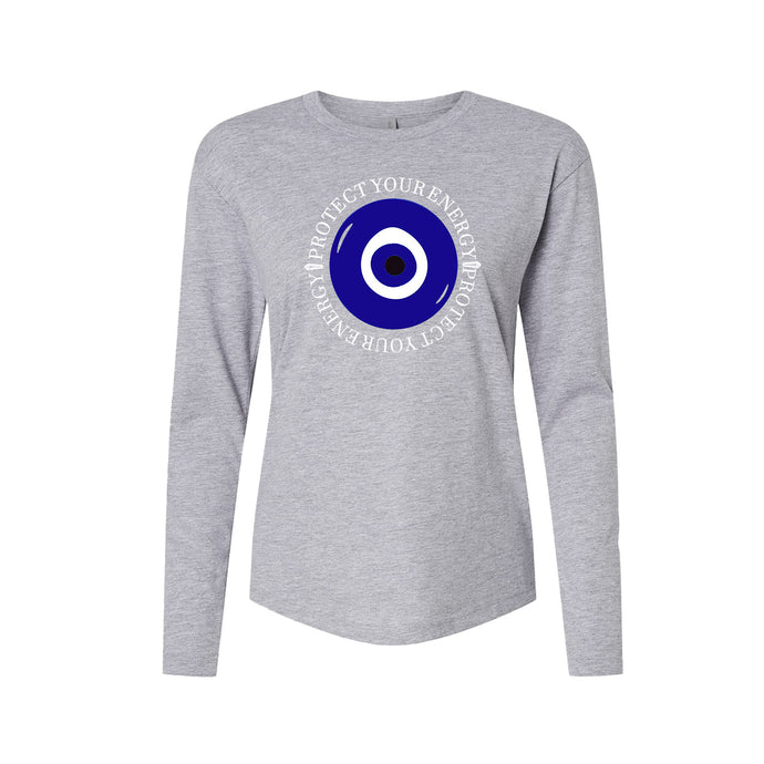 Women's Protect your energy (Evil eye) Cotton Relaxed Long Sleeve T-Shirt infused with Amethyst & Tourmaline