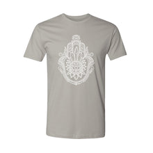 Load image into Gallery viewer, Crystal Hamsa Unisex T-Shirt - Printed with Obsidian infused ink
