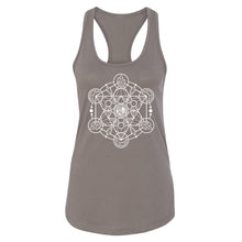 Load image into Gallery viewer, Sacred Geometry Women's Racerback - Printed with Clear Quartz infused ink
