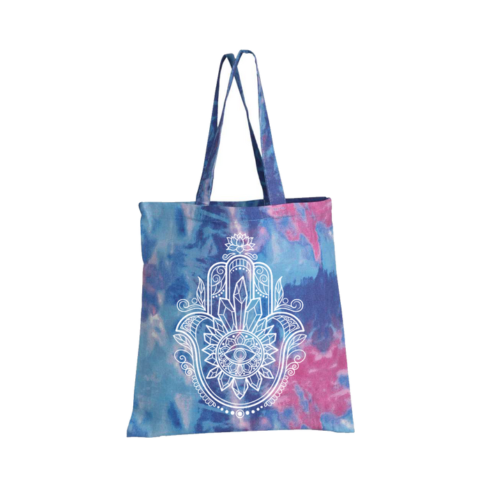 Crystal Hamsa Tie-Dye Tote- Infused with Obsidian, Amethyst and Tigers Eye