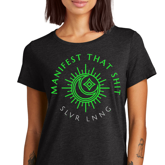 Manifest that Shit Womens Relaxed Fit Tri-blend T-shirt - infused with Clear Quartz, Fluorite, Tourmaline & Lapis