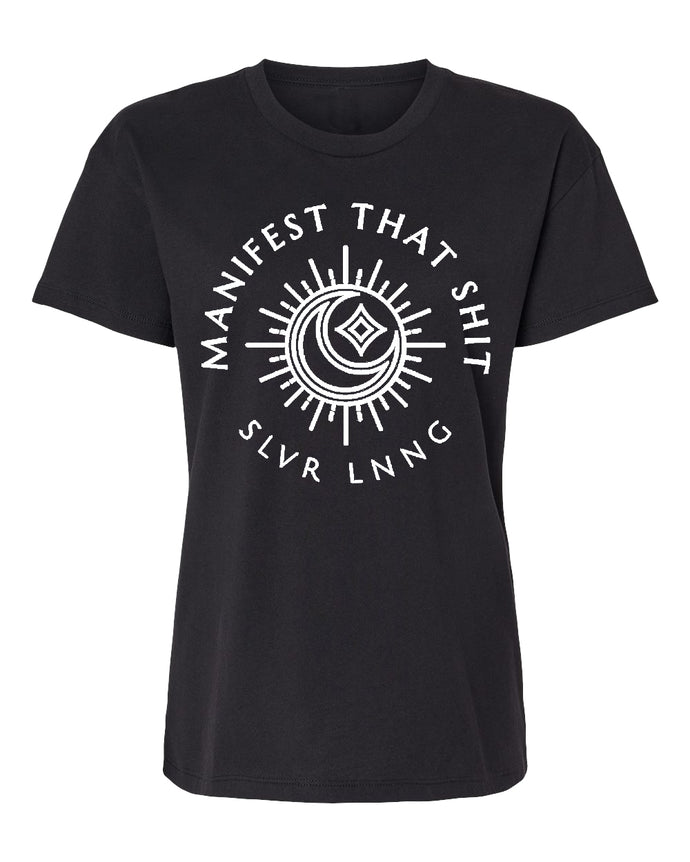 Manifest that Shit Womens Tri-Blends Relaxed Fit T-shirt - infused with Clear Quartz, Carnelian, Topaz, Citrine & Apitate