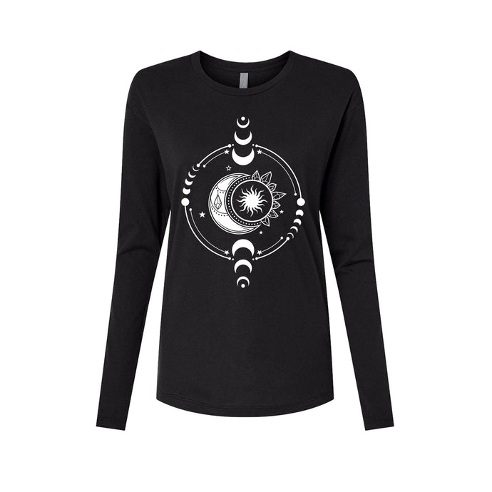 Women's Moon Recharge Black Cotton Relaxed Long Sleeve T-Shirt infused with Amethyst, Labradorite & Moonstone