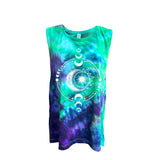 Moon recharge (New moon) Tie-dye Ladies Muscle Tank Infused with Moonstone, Labradorite & Amethyst