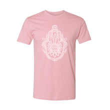 Load image into Gallery viewer, Crystal Hamsa Unisex T-Shirt - Printed with Obsidian infused ink
