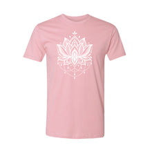 Load image into Gallery viewer, Lotus Flower Unisex T-Shirt - Printed with Amethyst infused ink
