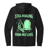 Glow in the Dark Still Healing from past lives Midweight Unisex Hoodie Infused with Clear Quartz