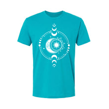 Load image into Gallery viewer, Cosmic Duality Unisex T-shirt - Printed with Labradorite infused ink

