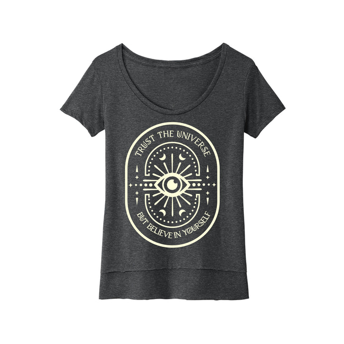 Trust the universe Women’s Festival Scoop Neck Tee- Infused with Moonstone