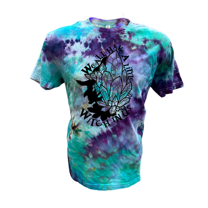 We all have a little witch in us Unisex Tie dye T-shirt Infused with Obsidian  & Moonstone Crystals