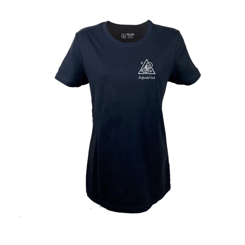 Aquarius Zodiac Ladies T-Shirt infused with Garnet Crystals - SLVR LNNG