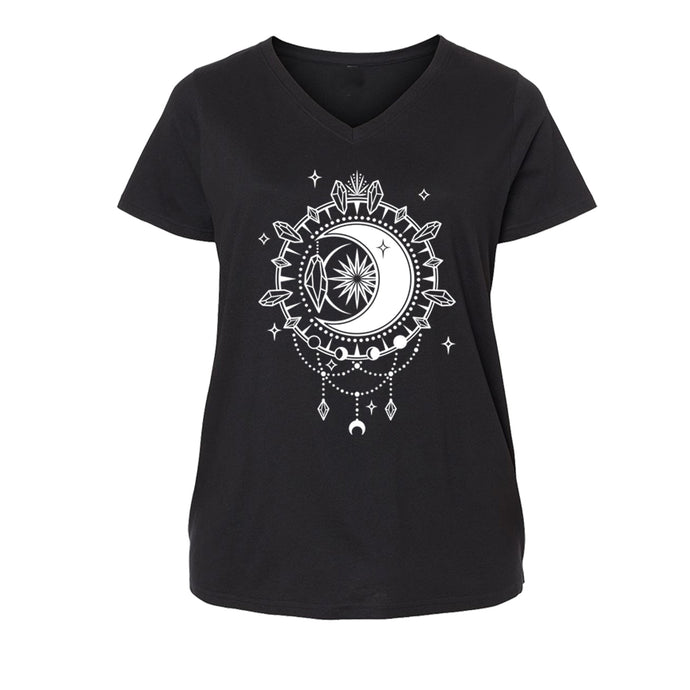Crescent Moon Curvy V Neck Shirt - Infused with Moonstone, Tourmaline & Labradorite - SLVR LNNG