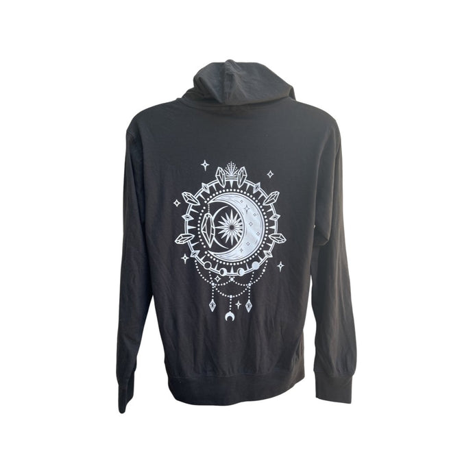 Crescent Moon Lightweight Zip Up Unisex Hoodie infused with Moonstone and Tourmaline - SLVR LNNG