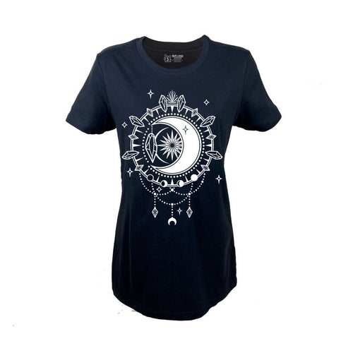 Crescent Moon Slim Fit ladies T-shirt - Infused with Moonstone, Tourmaline & Labradorite - SLVR LNNG