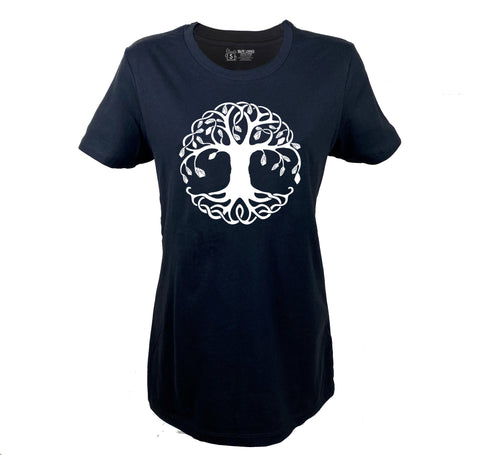 Crystal Tree Of Life Ladies Slim Fit T-Shirt infused with Carnelian, Amethyst, Obsidian and Topaz - SLVR LNNG