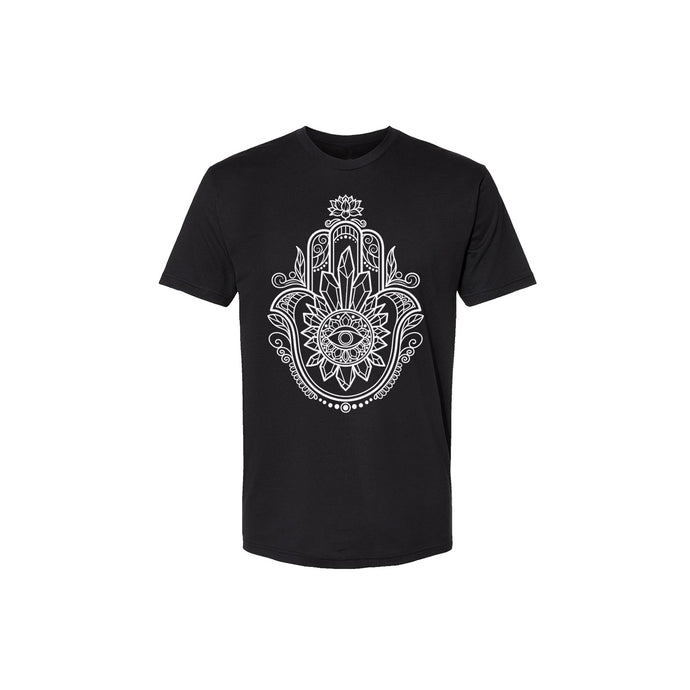 Crystal Hamsa Unisex T-Shirt - Infused with Obsidian, Tigers Eye & Amethyst