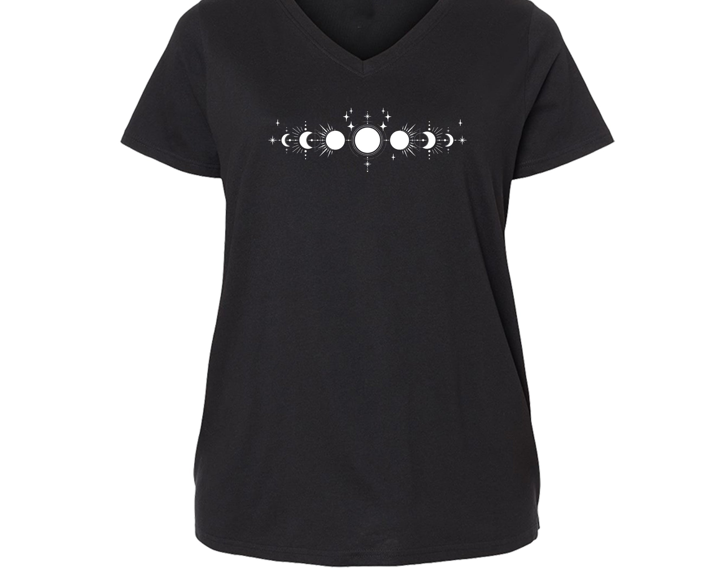 Moon Phase Curvy V Neck T-Shirt Infused with Moonstone, Amethyst and Labradorite - SLVR LNNG
