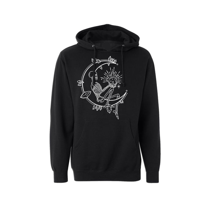 Skeleton Moon Child Midweight Unisex Hoodie Infused with Moonstone and Labradorite - SLVR LNNG