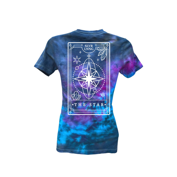 Tie-dye Star Tarot Ladies Slim Fit T-shirt infused with Clear Quartz Crystals - SLVR LNNG
